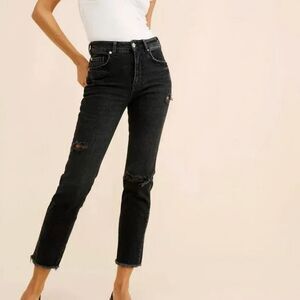 Anthropologie Pilcro The Vintage Straight High-Rise Distressed Raw Hem Black 30